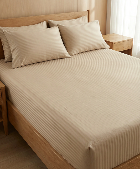 Beige Fitted Striped Sheet