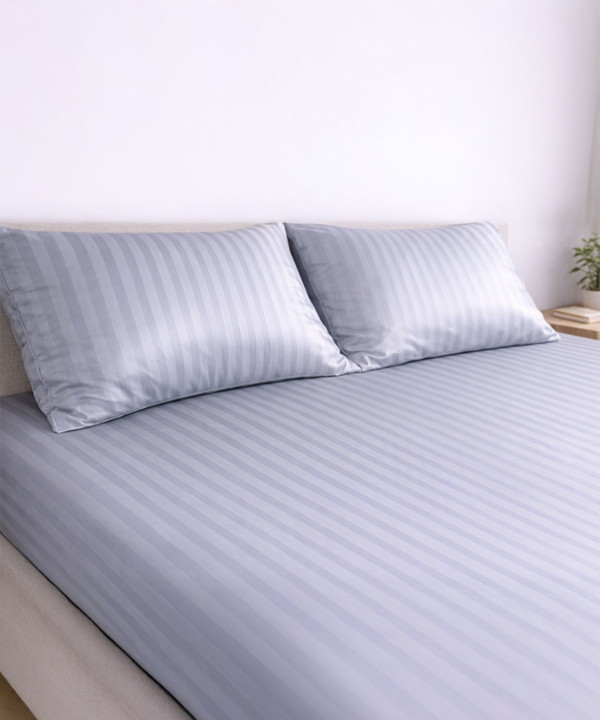 Grey Fitted Striped Sheet