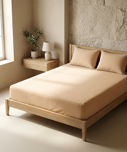 Beige Fitted Percale Sheet