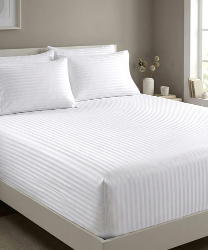 White Fitted Striped Sheet