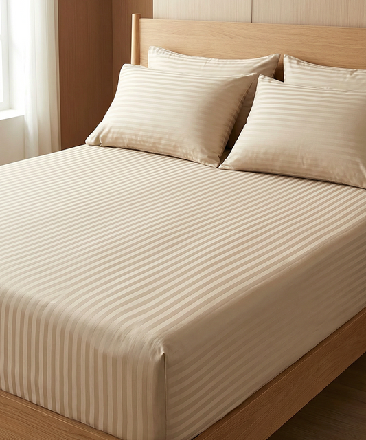 Beige Fitted Striped Sheet