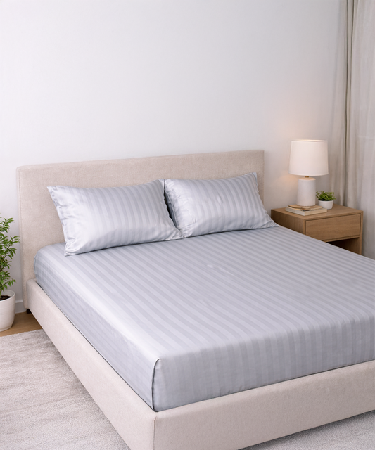Grey Fitted Striped Sheet