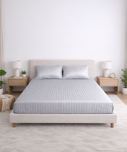 Grey Fitted Striped Sheet