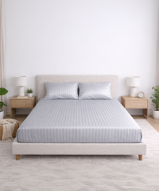 Grey Fitted Striped Sheet
