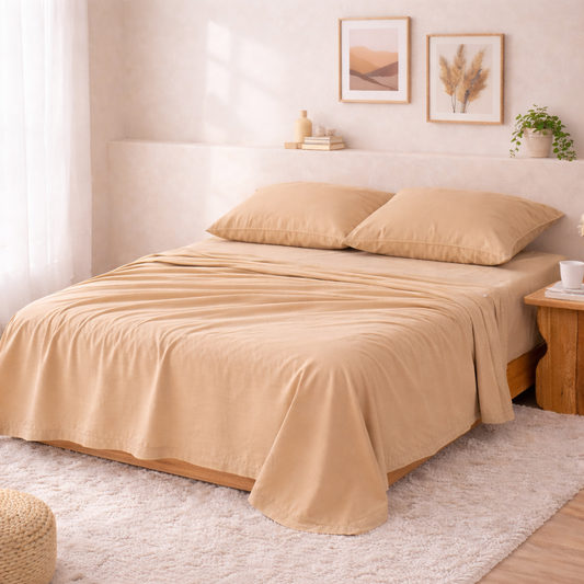 Beige Percale Flat Sheet