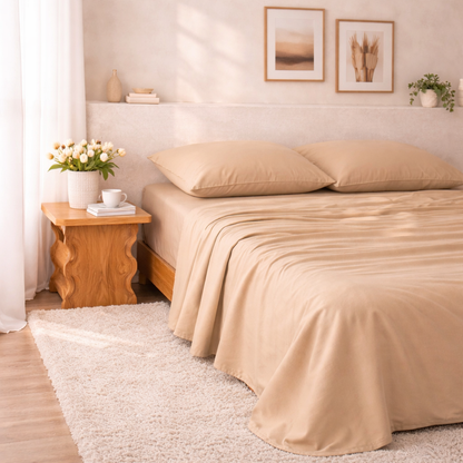 Beige Percale Flat Sheet